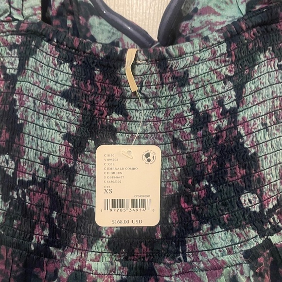 Free People Sundrenched Short-Sleeve Maxi Dress Emerald Combo XS NWT - Picture 4 of 6